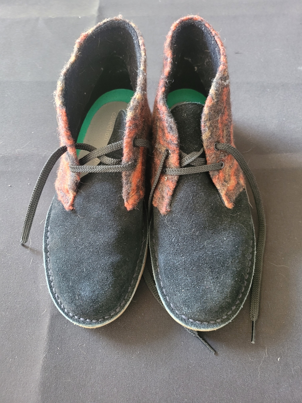 Clarks Black Suede Chukka Boots with Brown Accent